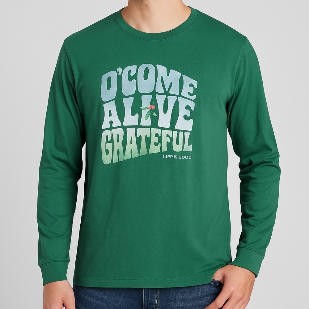 Life is Good Long Sleeve Graphic T-Shirt "O'Come All Ye‎ Grateful" Mens Medium